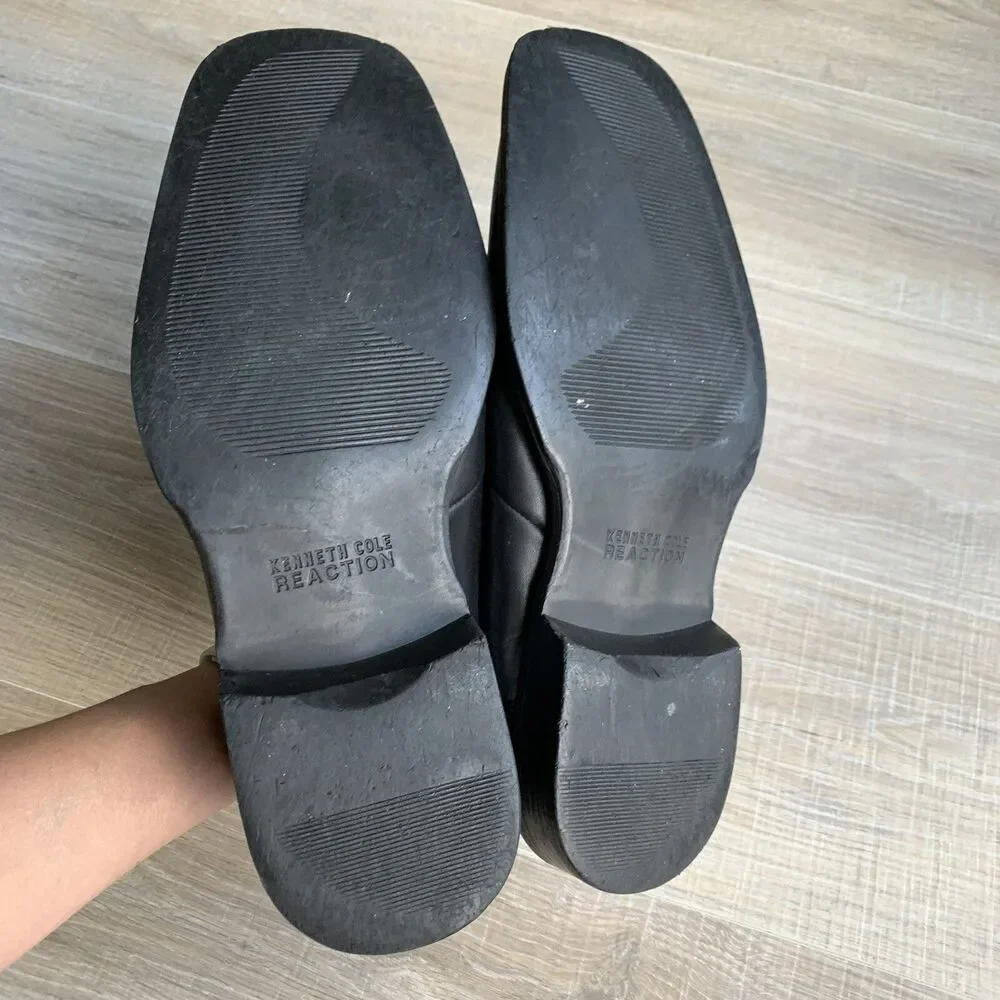 Kenneth Cole Meet U There Split Toe Slip On Loafers 10.5M Black Leather Smooth